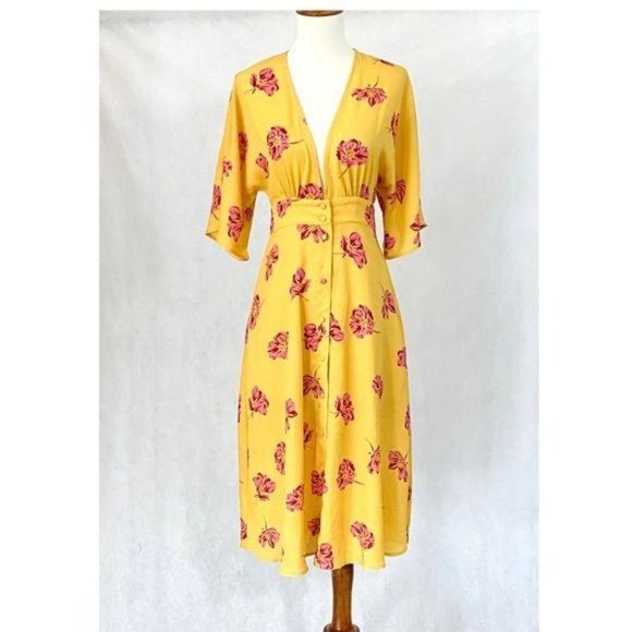 Forever 21 Deep V-Neck Marigold & Peonies Dress - Picture 3 of 13